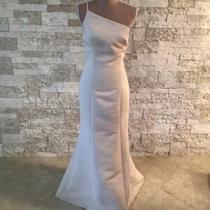 Amsale "Cecilia" Champagne/Cream one-shoulder gown